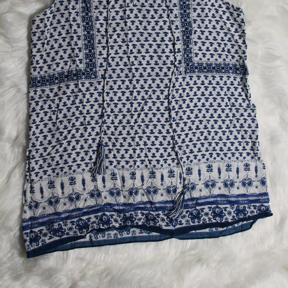 Max Studio Blue White Floral Lace Up Tank M - Picture 3 of 4
